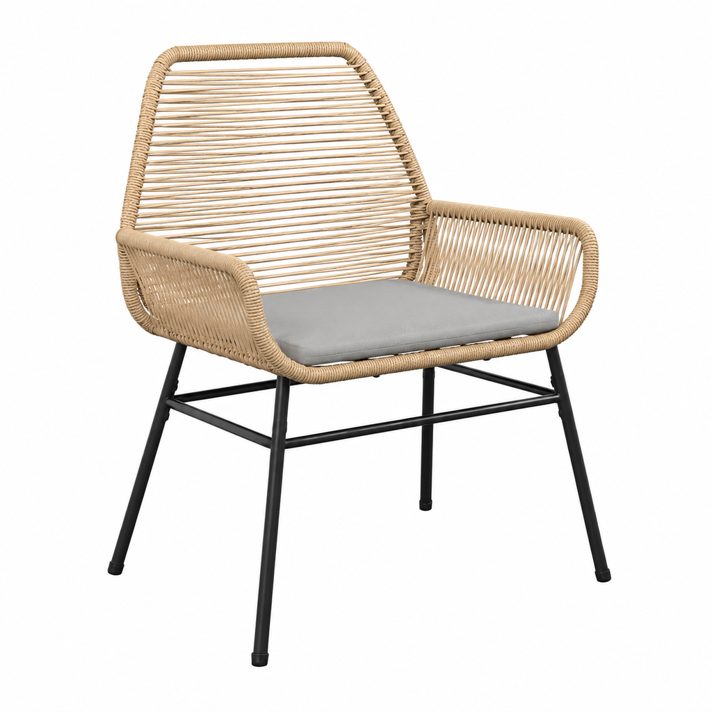 Mobilier de jardin 5 pièces en rotin synthétique avec coussins marron