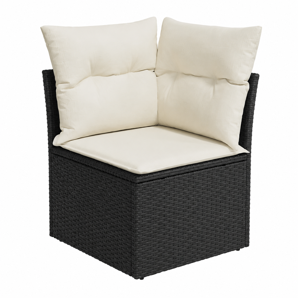 Ensemble de mobilier de jardin 7 pièces avec coussins noirs