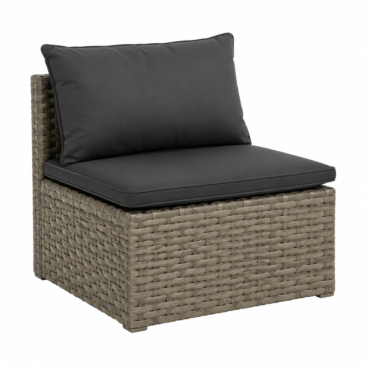 Ensemble mobilier de jardin 3 pièces résine tressée gris avec coussins