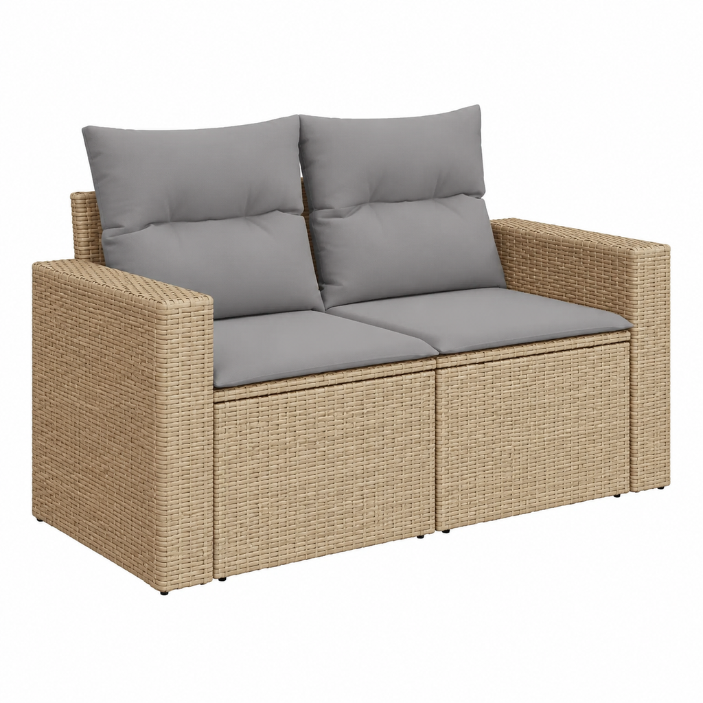 Ensemble de meubles de jardin en résine tressée beige avec coussins