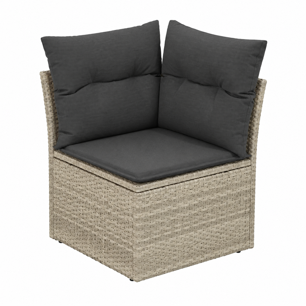 Ensemble de mobilier de jardin avec coussins, 7 pièces, résine tressée gris clair