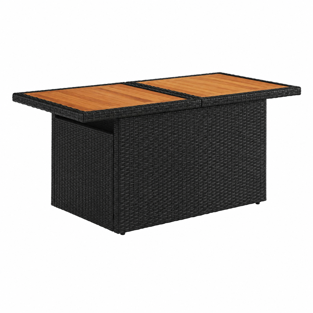 Ensemble de meubles de jardin 7 pièces avec coussins, résine tressée noire et acacia
