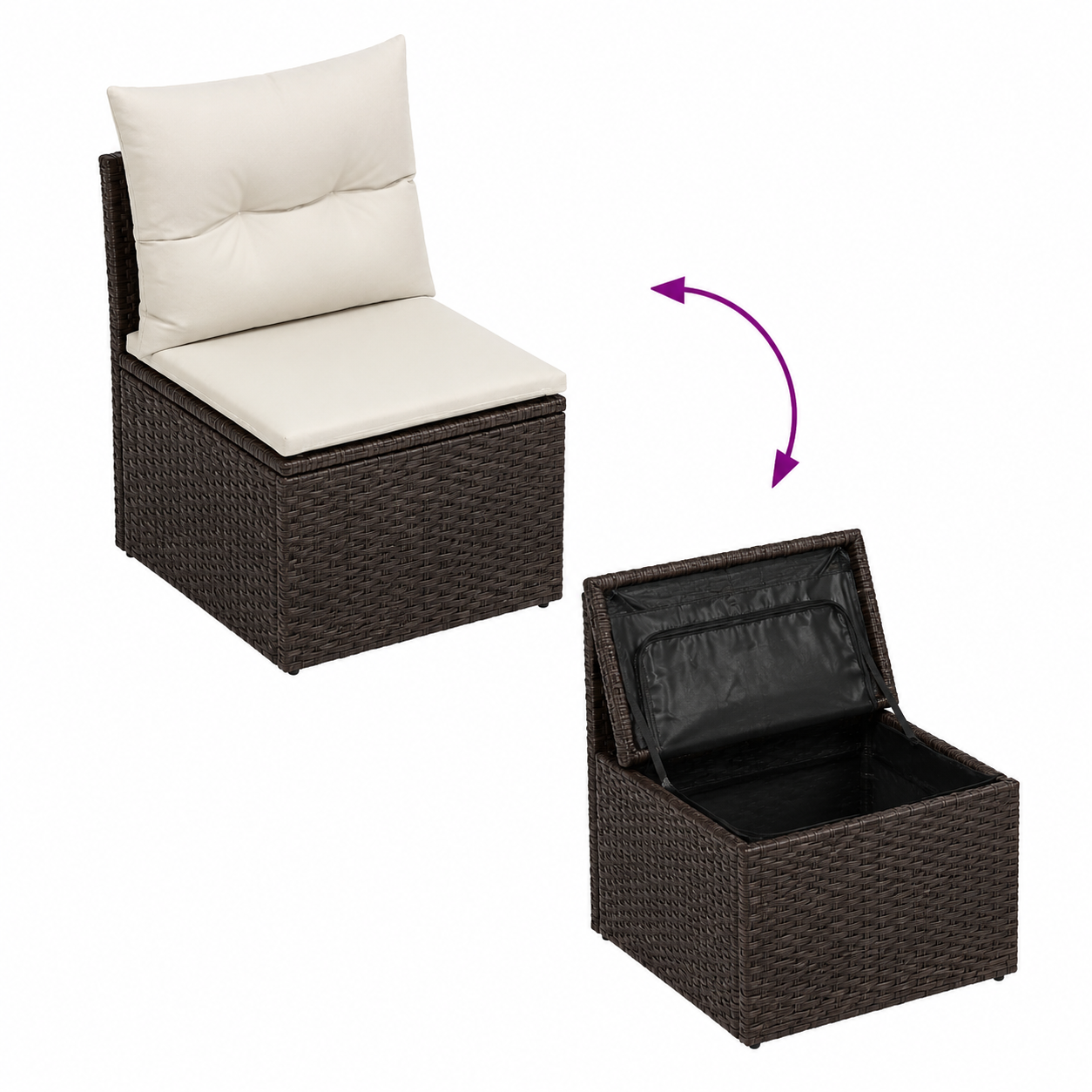 Ensemble de mobilier de jardin 7 pièces avec coussins noirs