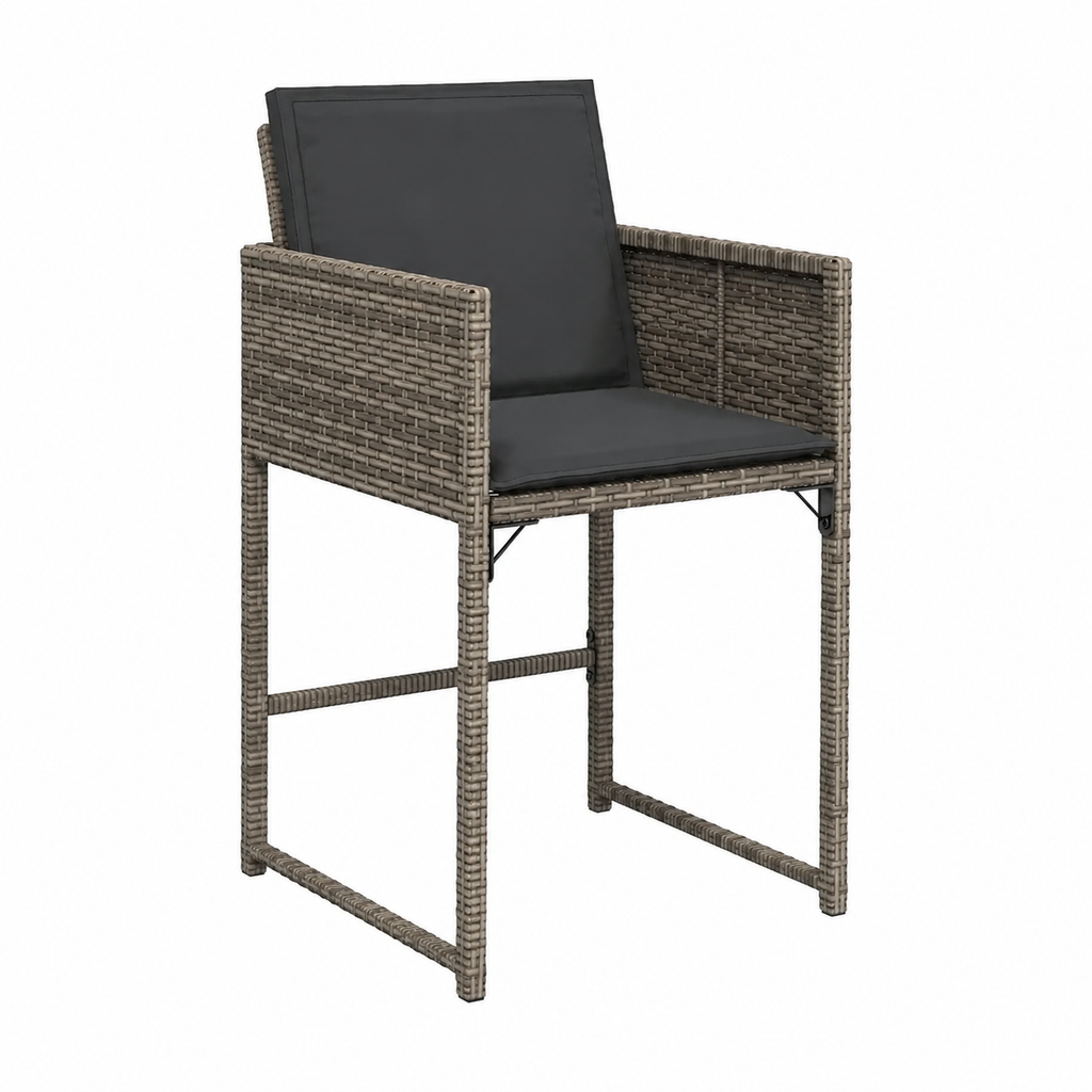 Ensemble de repas extérieur en rotin avec coussins - 7 pièces gris